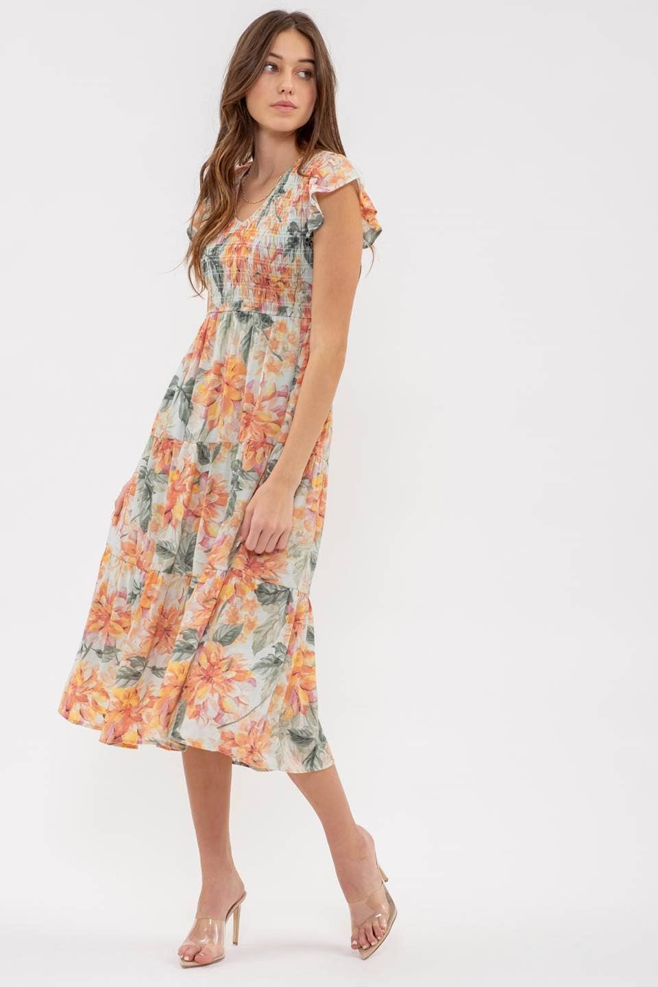 Sage Green Floral Midi Dress