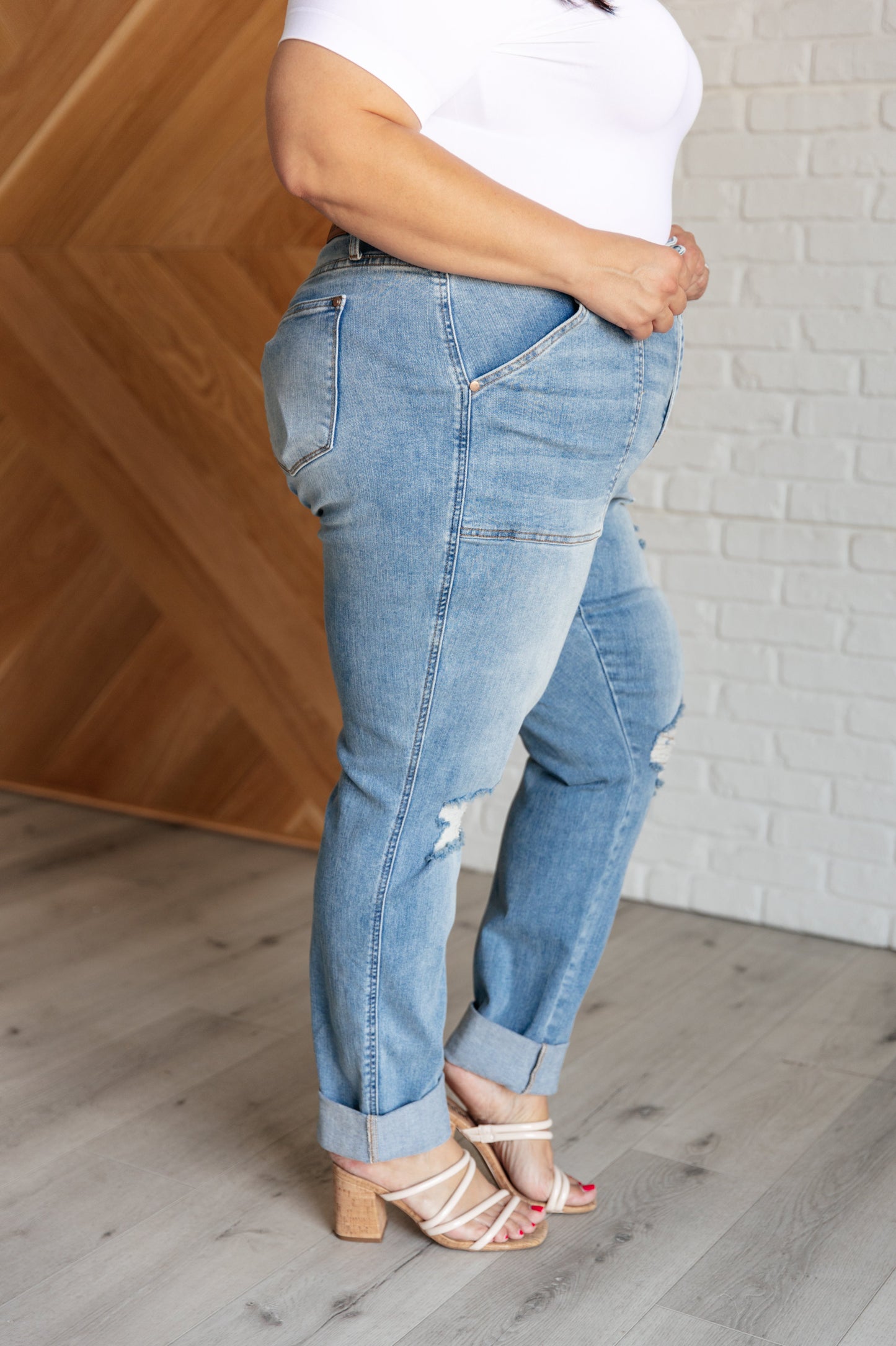 Judy Blue Aiden Patch Pocket Distressed Boyfriend Jeans