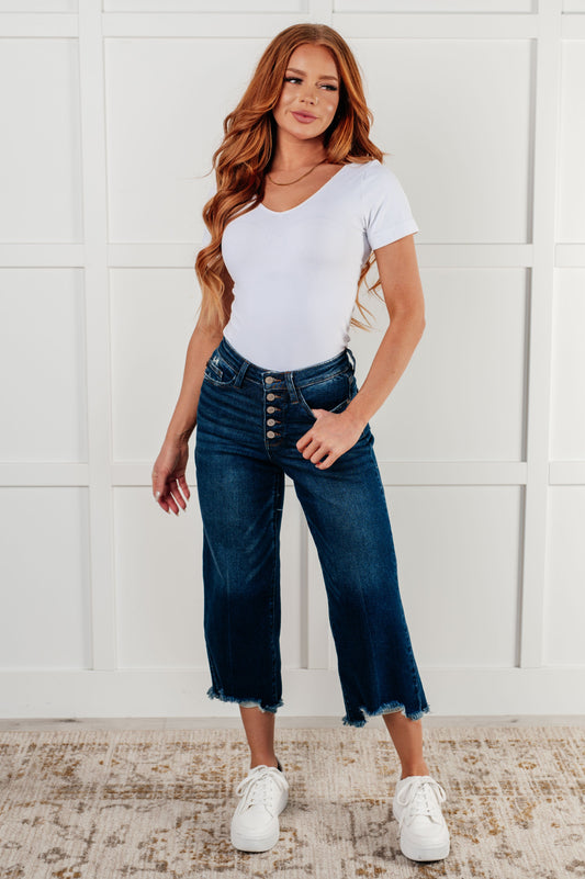 Judy Blue Janice Button Fly Wide Leg Crop Jeans