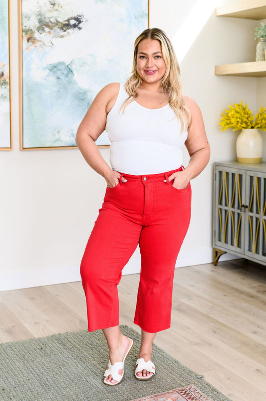 Judy Blue Lisa High Rise Wide Leg Crop Jeans in Red