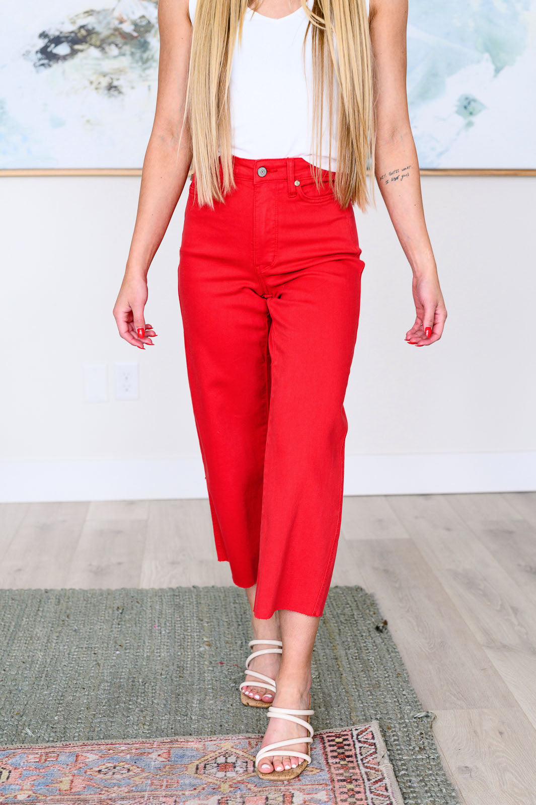 Judy Blue Lisa High Rise Wide Leg Crop Jeans in Red