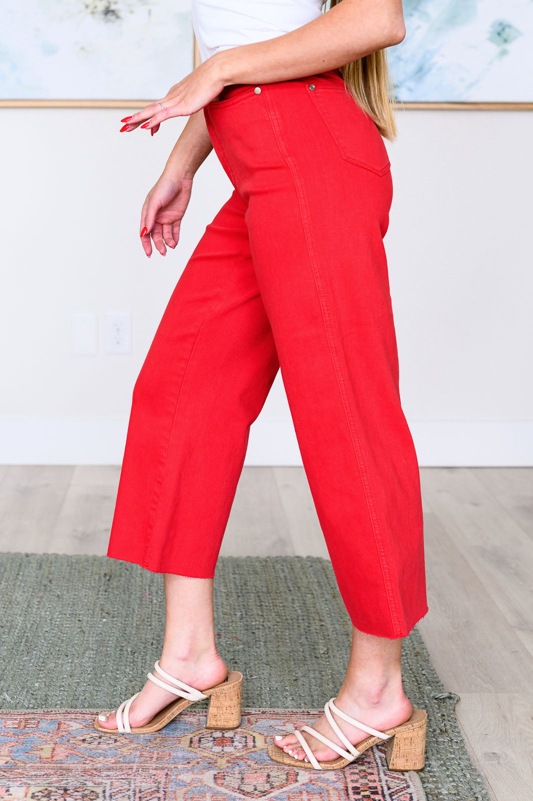 Judy Blue Lisa High Rise Wide Leg Crop Jeans in Red