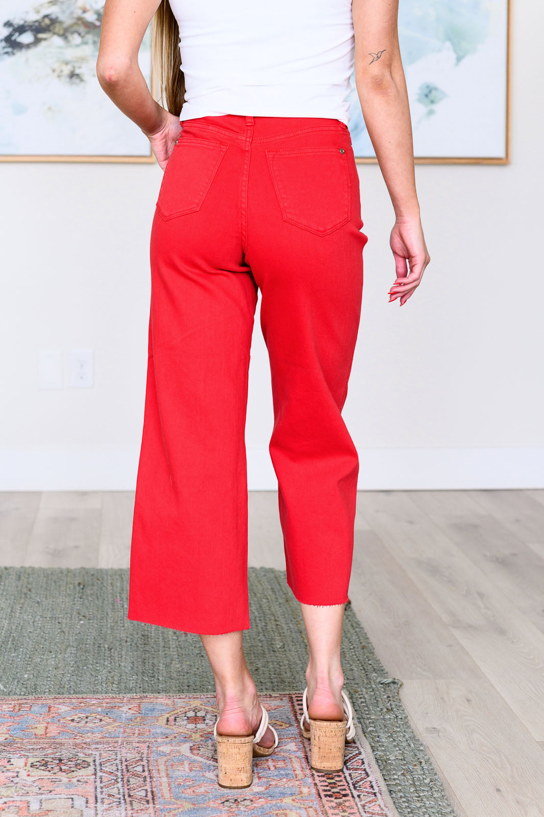 Judy Blue Lisa High Rise Wide Leg Crop Jeans in Red