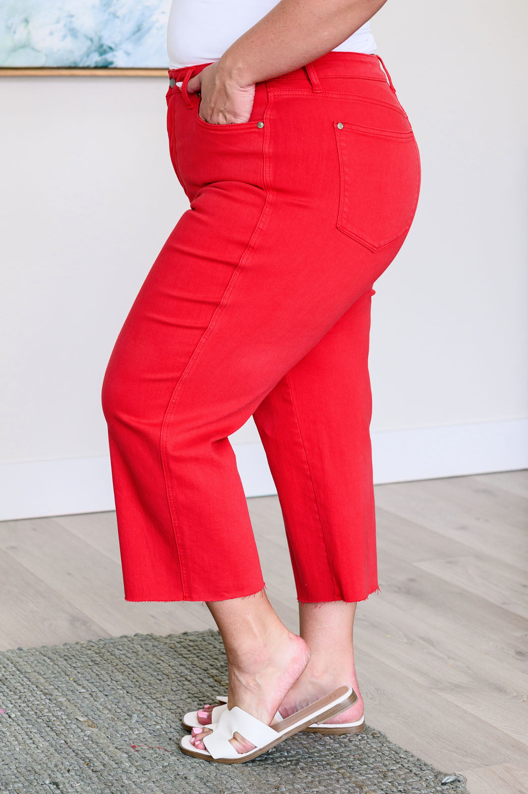 Judy Blue Lisa High Rise Wide Leg Crop Jeans in Red