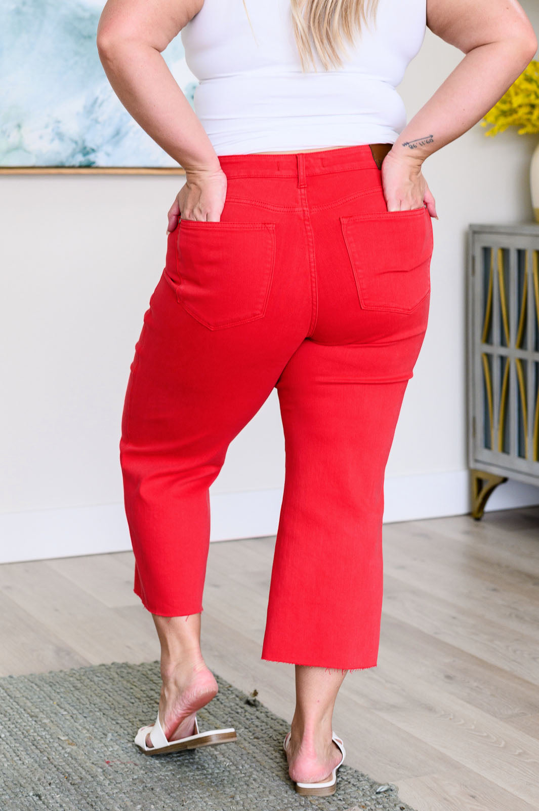 Judy Blue Lisa High Rise Wide Leg Crop Jeans in Red