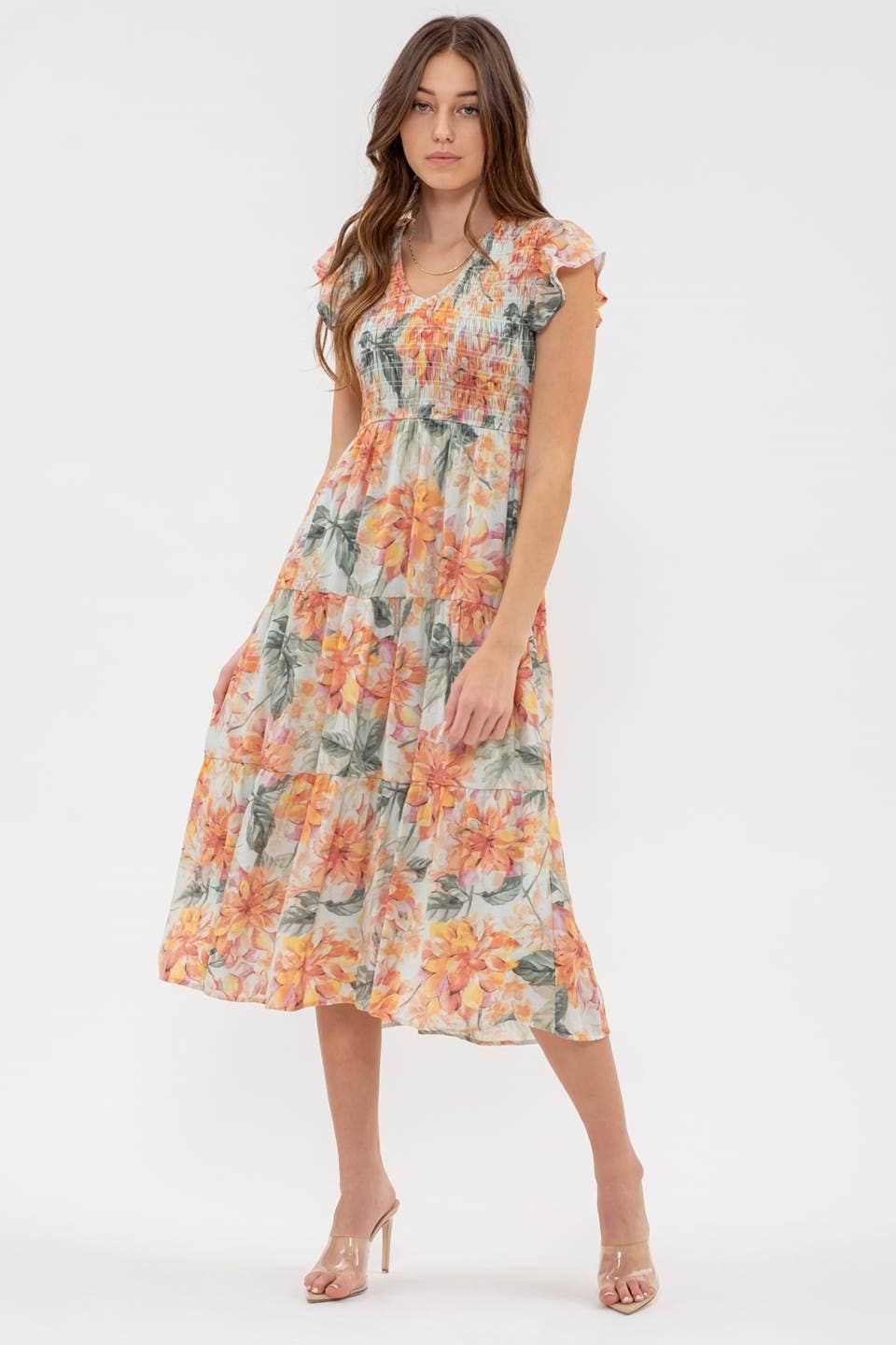 Sage Green Floral Midi Dress