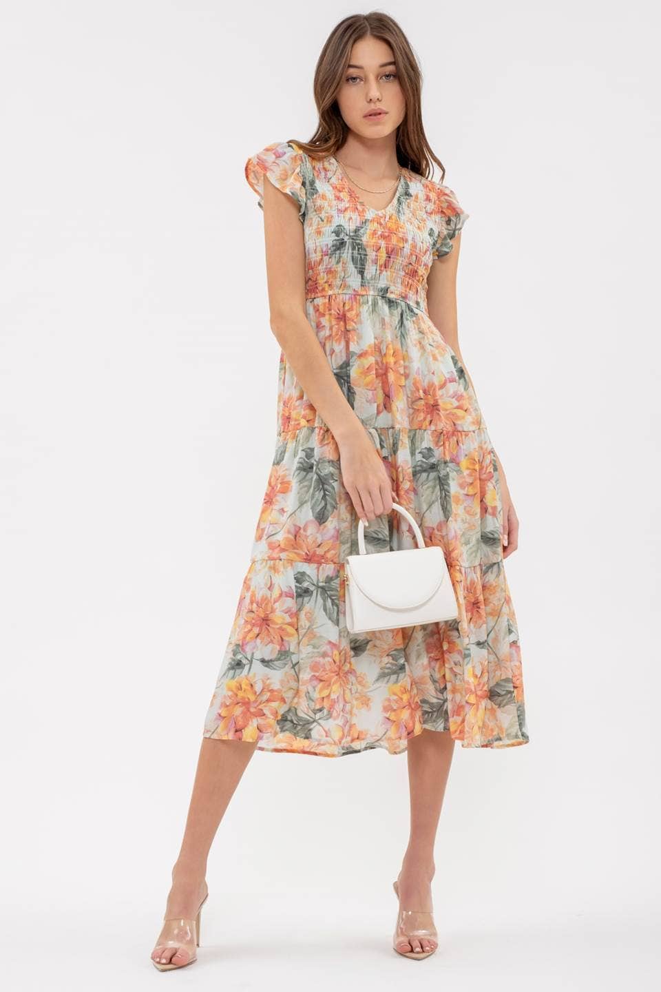 Sage Green Floral Midi Dress