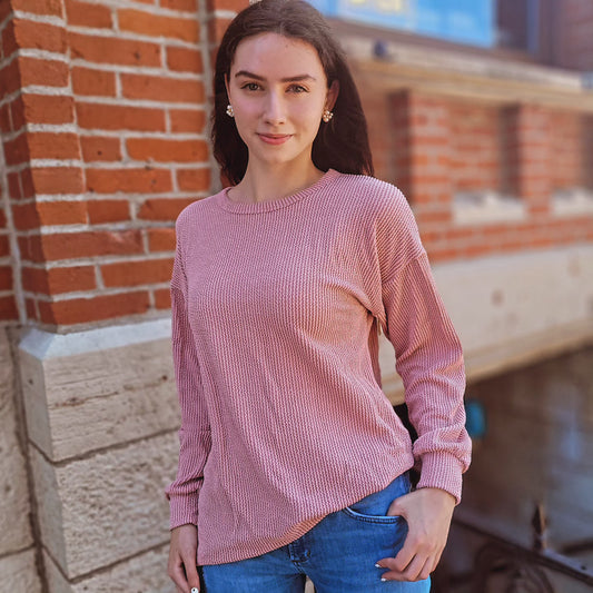 Dusty Pink Ribbed Top